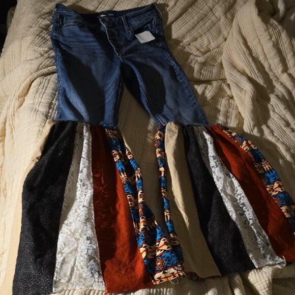 Bohemian Patchwork Flare Jeans - Picture 1 of 5